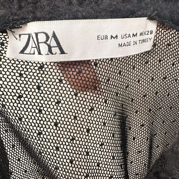 Zara Long Sleeve  Cropped Sweater Chunky Knit Black Size Medium Mesh‎ - Picture 15 of 16
